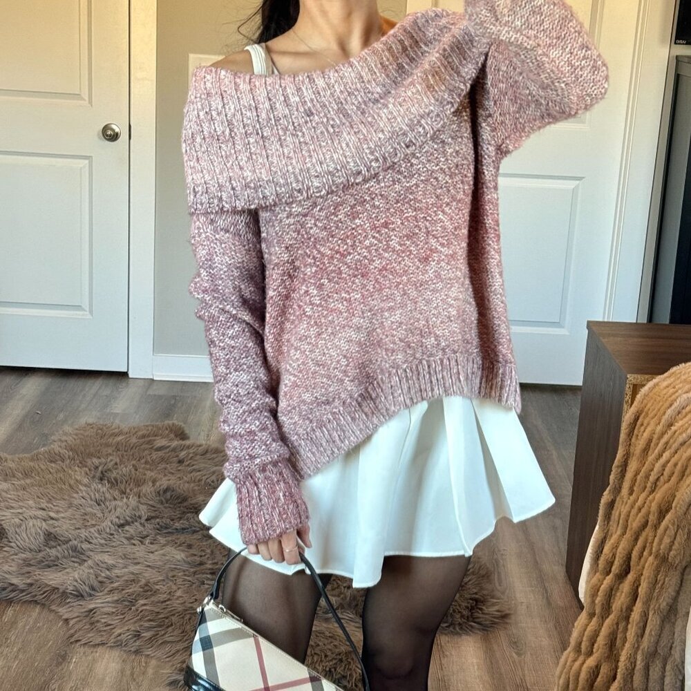 American Eagle Off The Shoulder Pink Sweater Knit Metallic Coquette Balletcore
